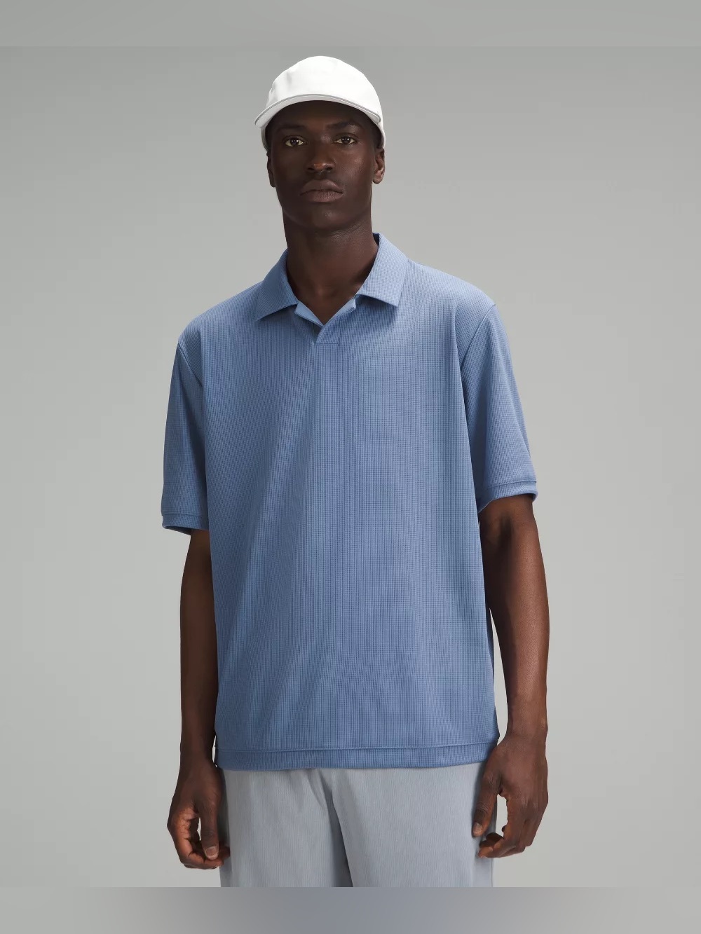 Lululemon Textured Mesh Short Sleeve Polo Shirt size L Oasis Blue OASB
